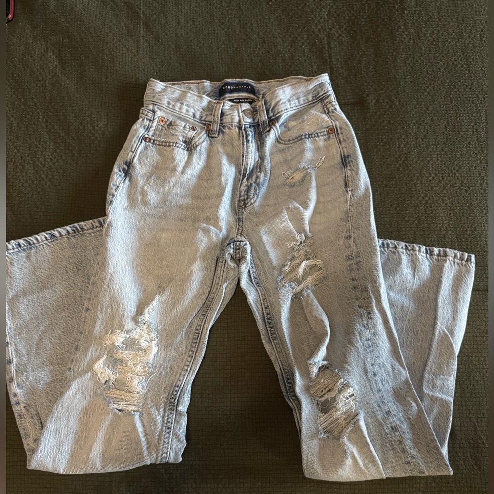 Aeropostale High Rise Distressed Light Blue Jeans